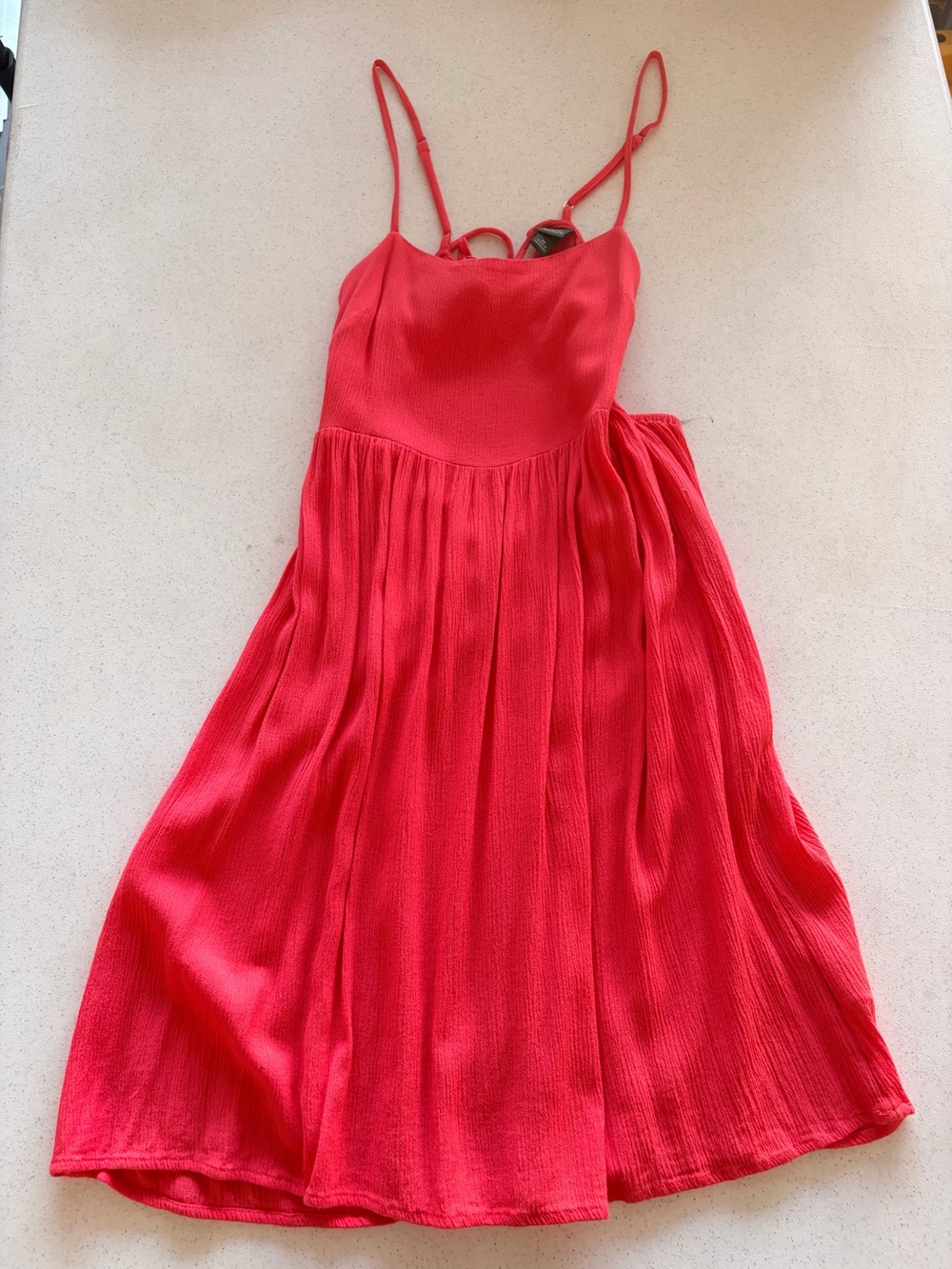 Wild Fable Coral Open-Back Babydoll Sundress | Textured Crinkle Fabric | Size XS